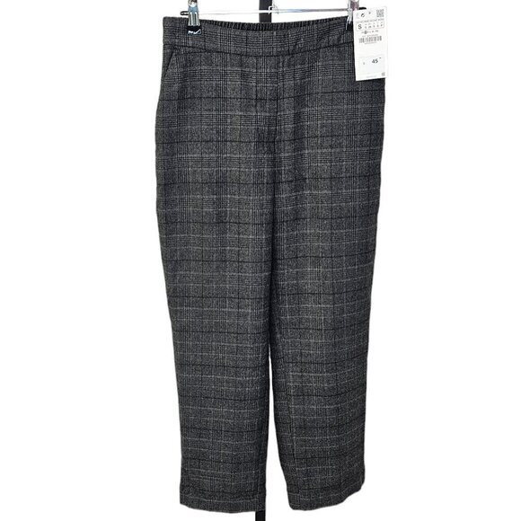 Zara Pants - Zara Womens Check Plaid Soft  Straight Leg Pull On Pants Size Small NWT